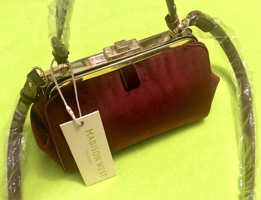 Madison West Burgundy Maroon Velvet Purse Crossbody Clutch Dress-Up Evening